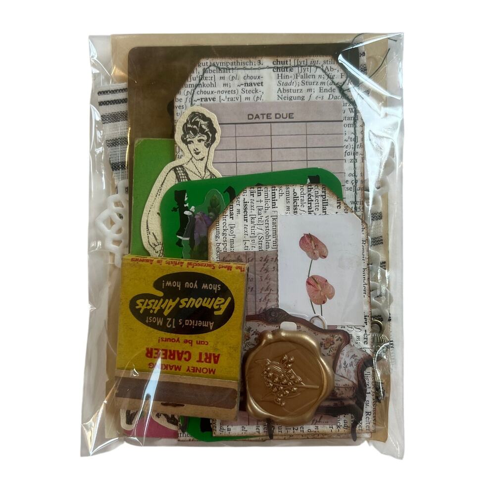 20 Pc Vintage Style Junk Journal Kit Ephemera Pack Matchbook Wax Seal Key Tag